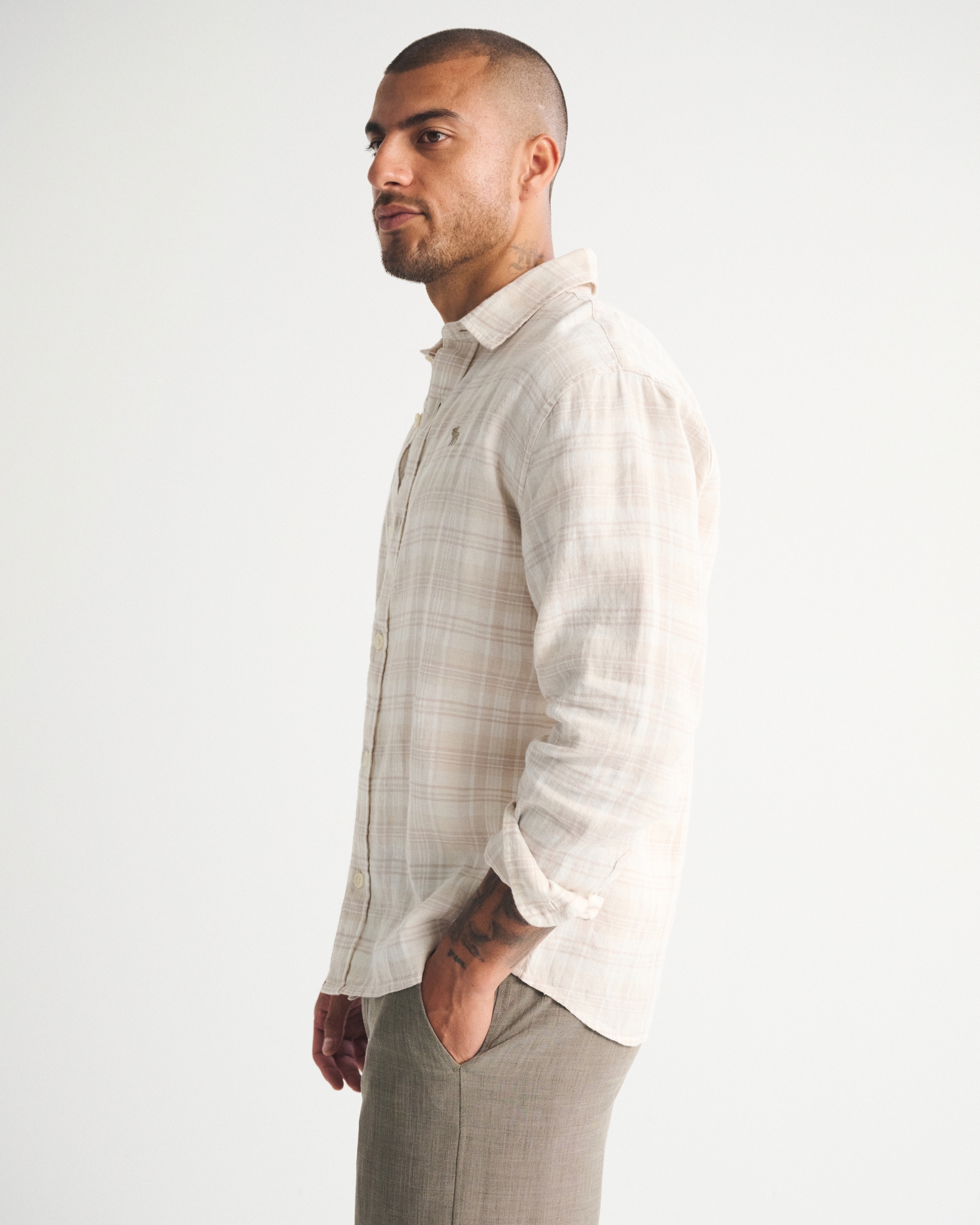 Men's Linen-Blend Long-Sleeve Icon Shirt | Men's Sale