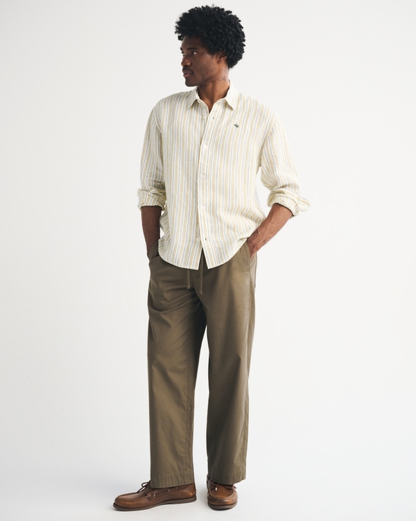 100% Linen Icon Shirt, Yellow Stripe view 2