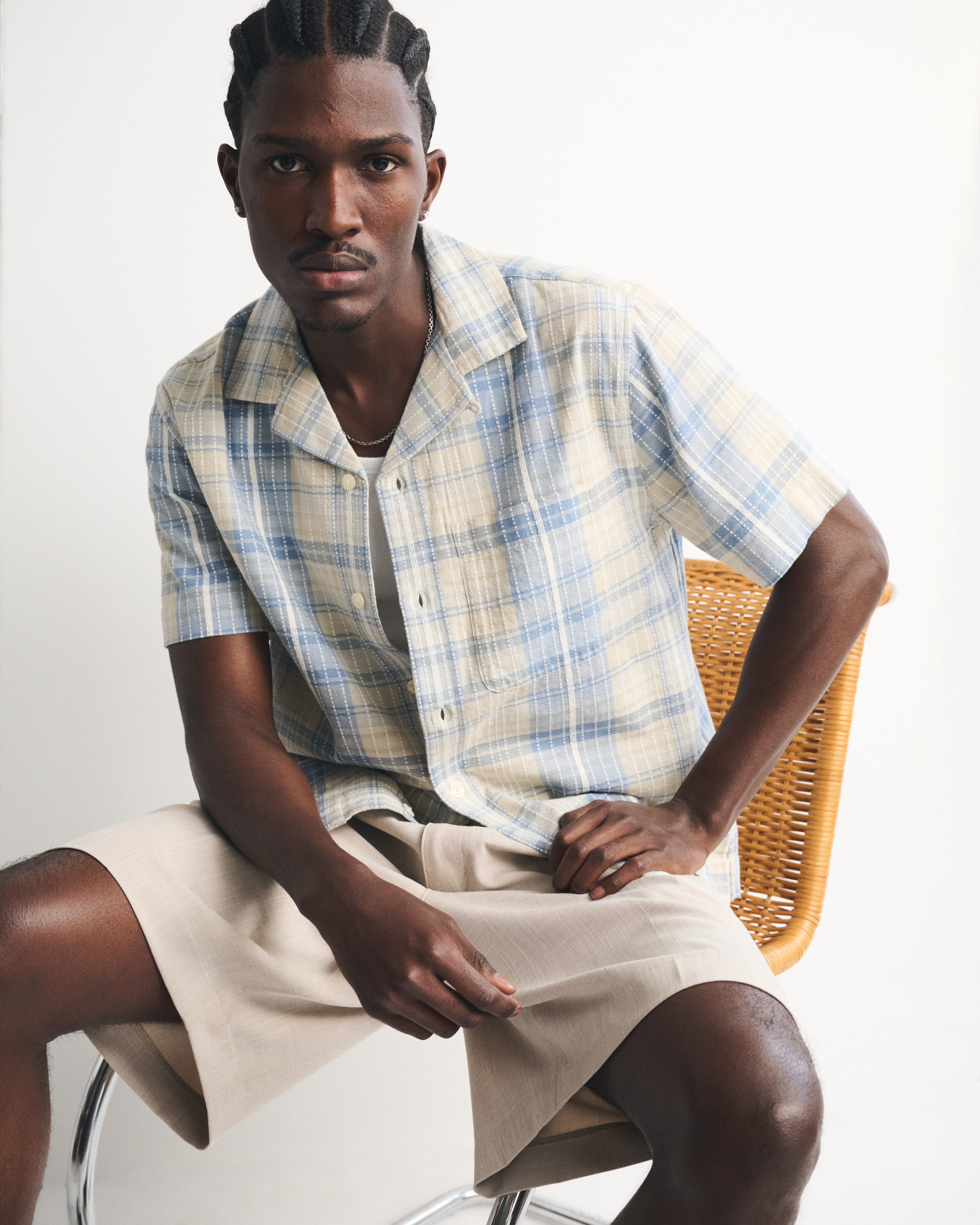 Мужские рубашки Abercrombie & Fitch 100% Cotton Plaid Resort Collar Shirt — фото 2