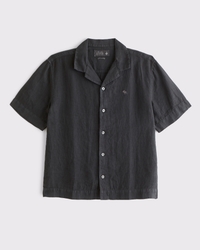 100% リネン 半袖 ボタンアップ アイコンシャツ