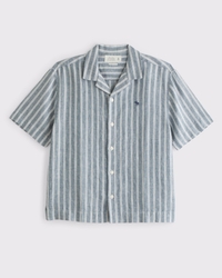 100% リネン 半袖 ボタンアップ アイコンシャツ