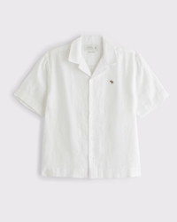 100% リネン 半袖 ボタンアップ アイコンシャツ