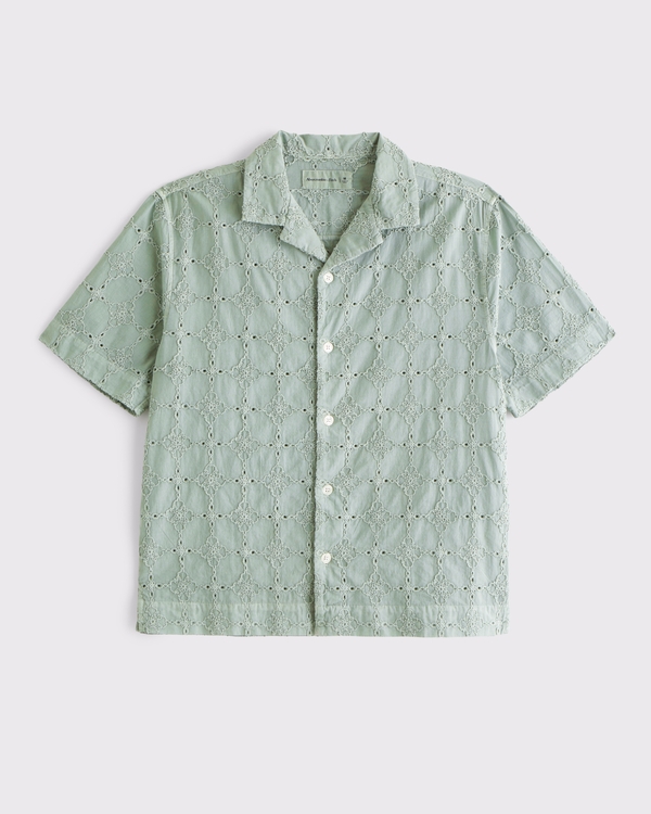 Embroidered Eyelet Shirt, Dark Sage view 1