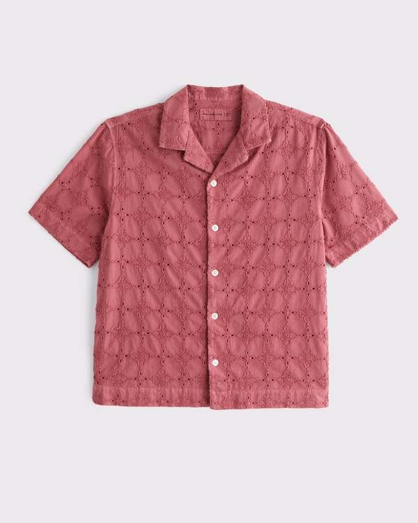 Embroidered Eyelet Shirt, Warm Maroon view 1