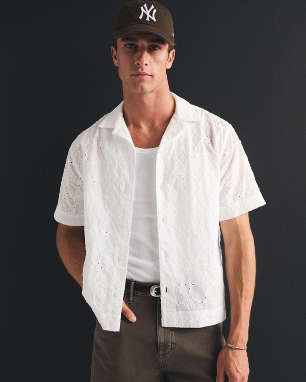 Embroidered Eyelet Shirt, White view 1