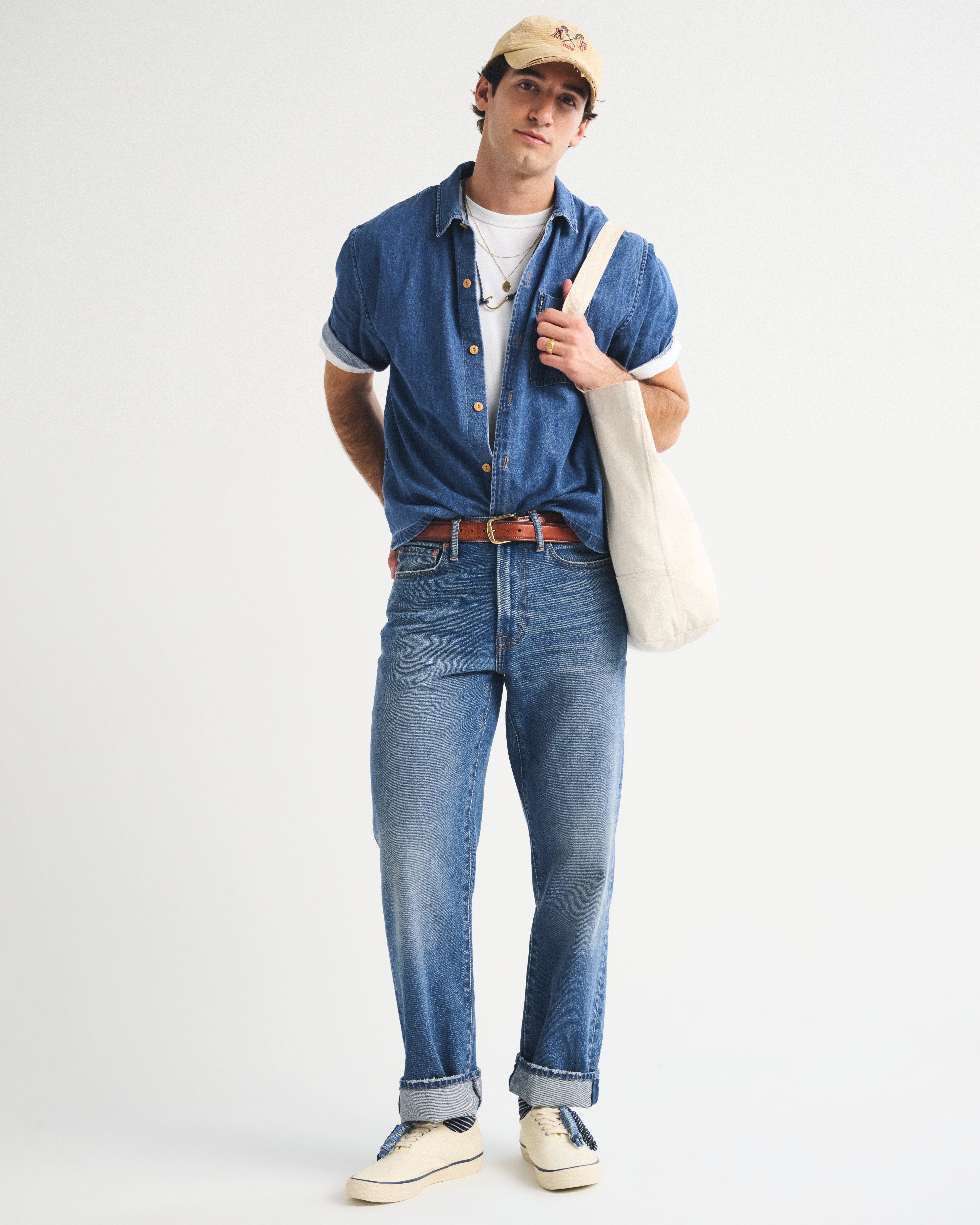 Мужские рубашки Abercrombie & Fitch Short-Sleeve Denim Button-Up Shirt — фото 3