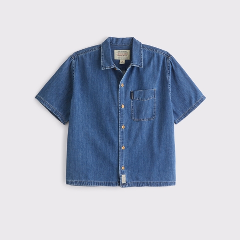Мужские рубашки Abercrombie & Fitch Short-Sleeve Denim Button-Up Shirt