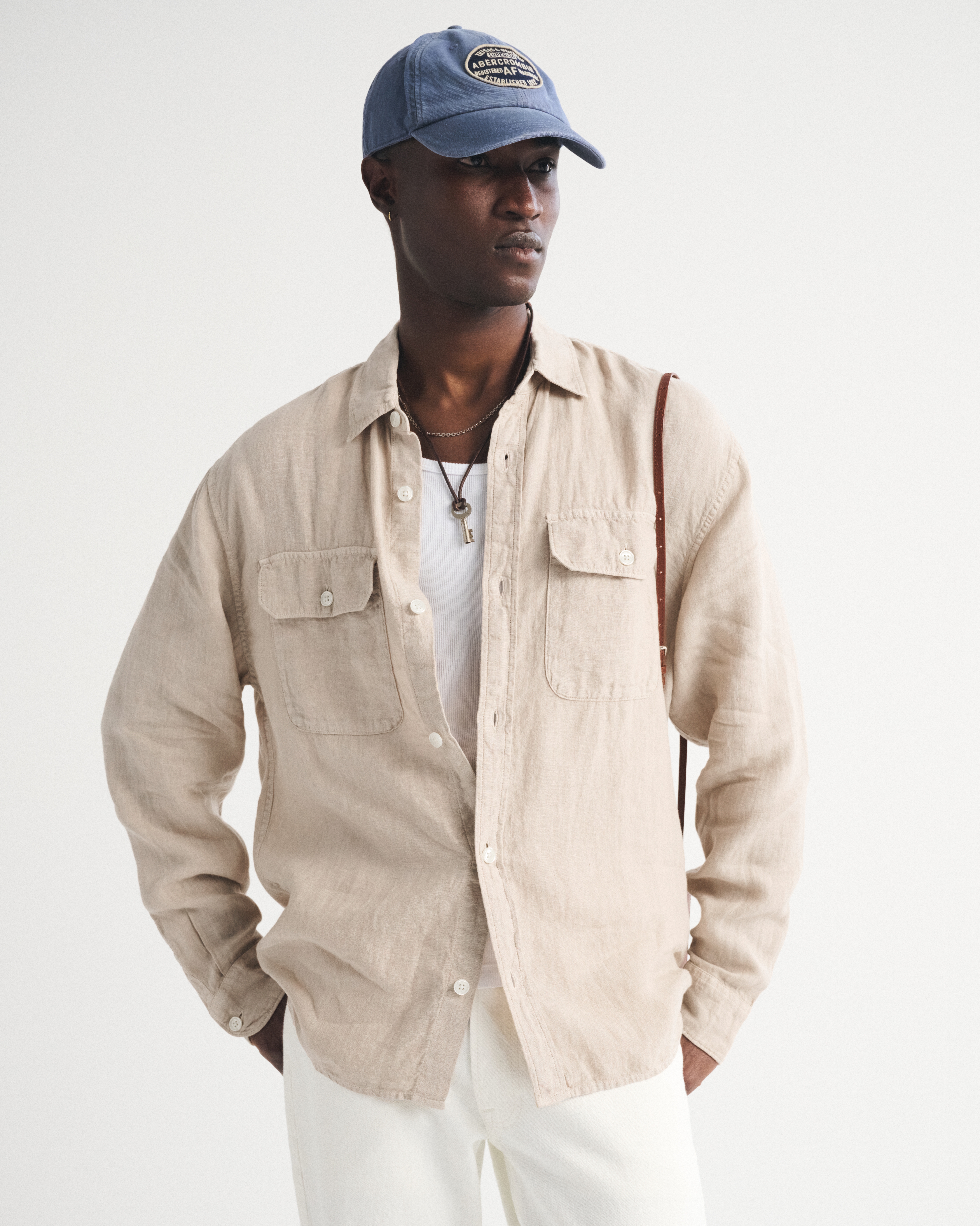 Мужские рубашки Abercrombie & Fitch 100% Linen 2-Pocket Shirt — фото 2