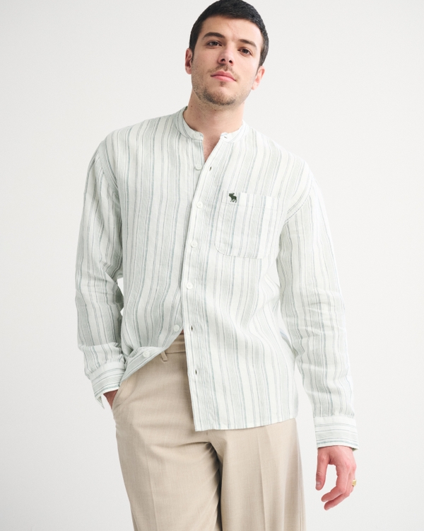 Men's 100% Linen Banded Collar Icon Shirt | Men's Tops | Abercrombie.com