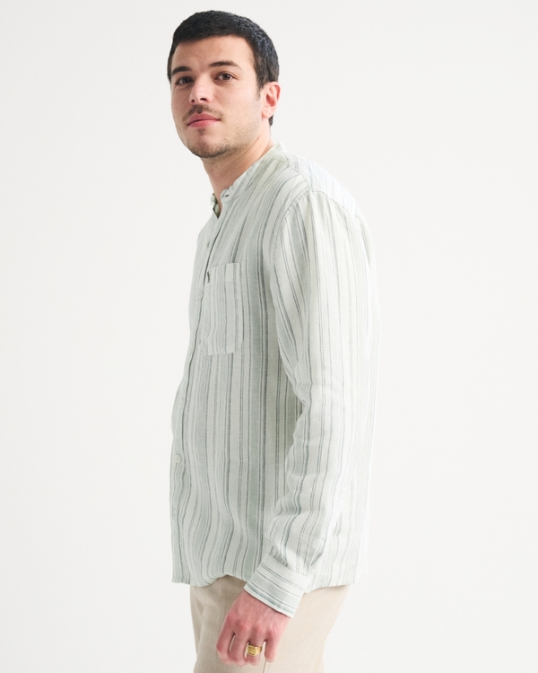 Men's 100% Linen Banded Collar Icon Shirt | Men's Tops