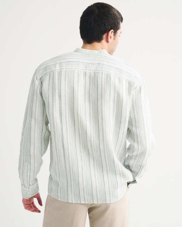 Men's 100% Linen Banded Collar Icon Shirt | Men's Tops