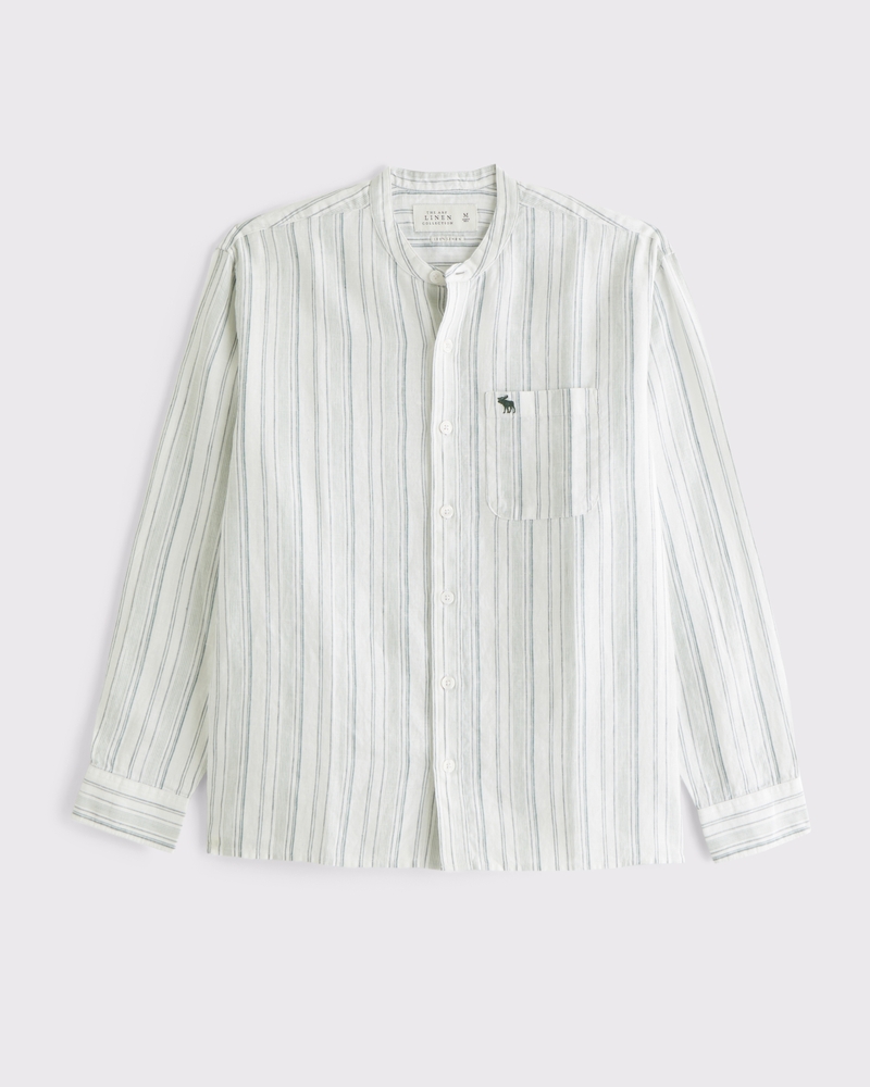 Men's 100% Linen Banded Collar Icon Shirt | Men's Tops