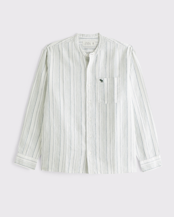 Men's 100% Linen Banded Collar Icon Shirt | Men's Tops