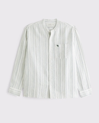 100% リネン バンデッドカラー アイコン シャツ