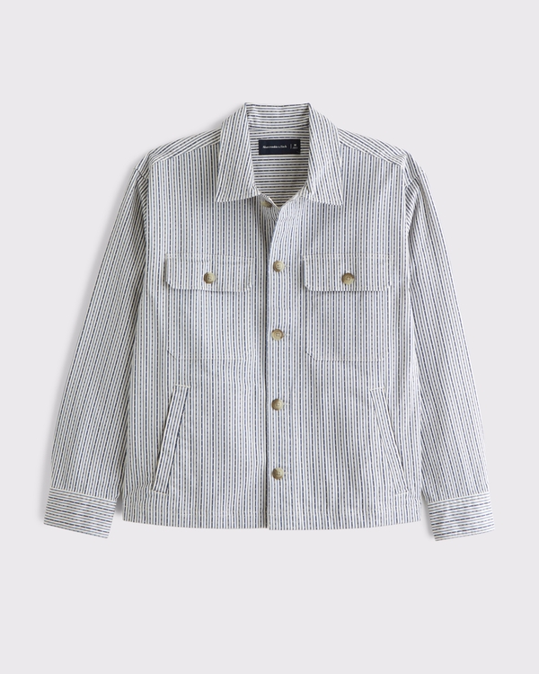 Twill Shirt Jacket, Light Blue Stripe view 1