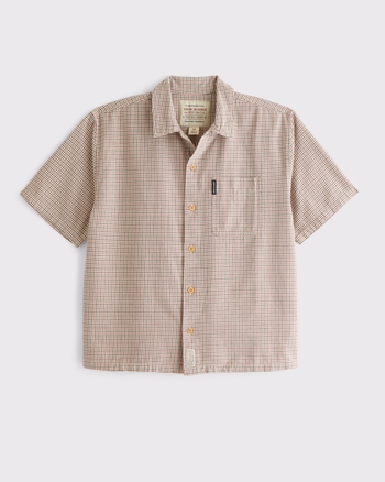 Short-Sleeve Plaid Button-Up Shirt