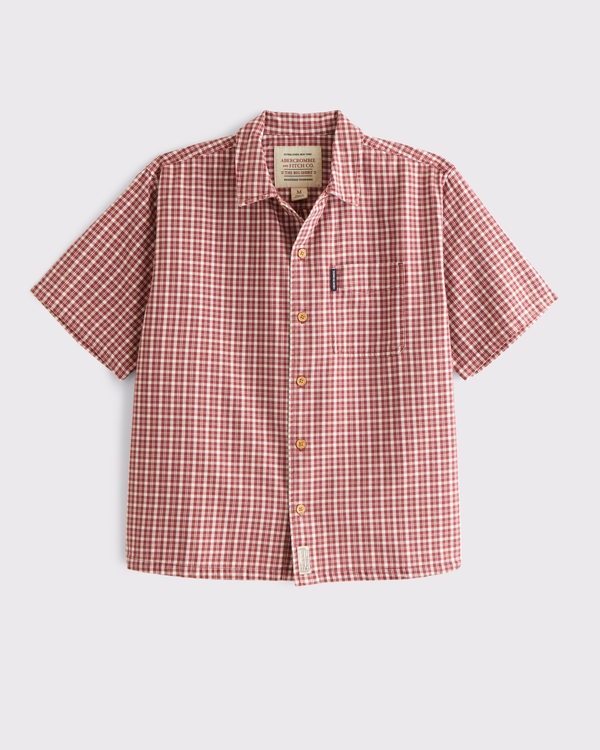 半袖 プラッド ボタンアップシャツ, レッドプラッド view 1