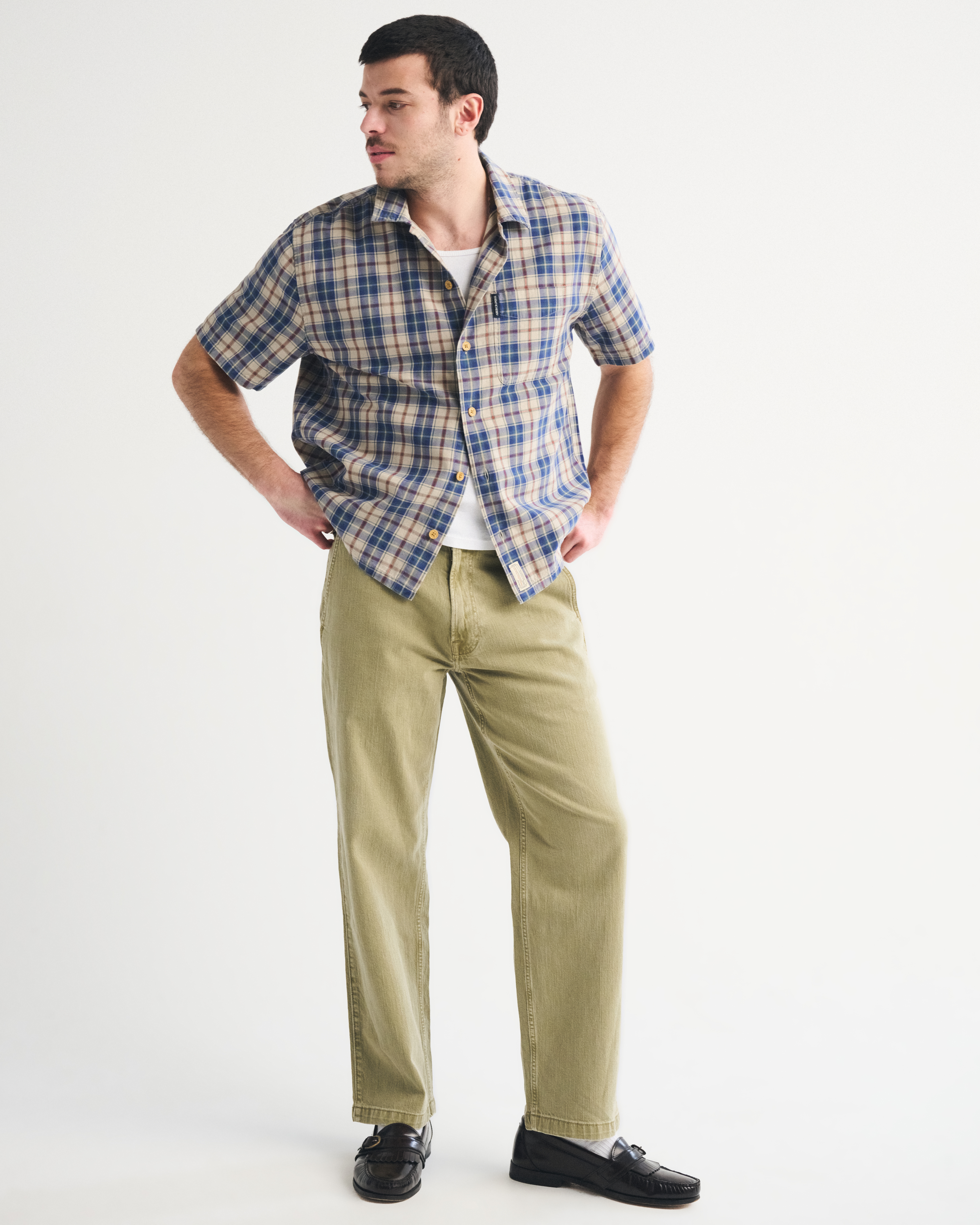 Мужские рубашки Abercrombie & Fitch Short-Sleeve Plaid Button-Up Shirt — фото 3