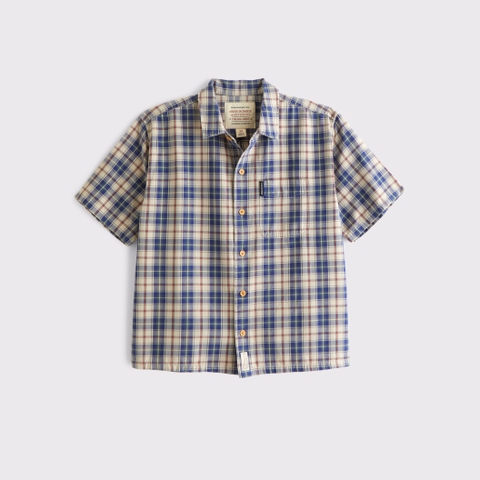 Мужские рубашки Abercrombie & Fitch Short-Sleeve Plaid Button-Up Shirt