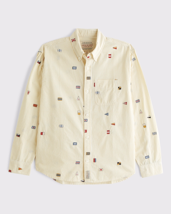 Graphic Button-Up Shirt, Yellow Pattern view 1