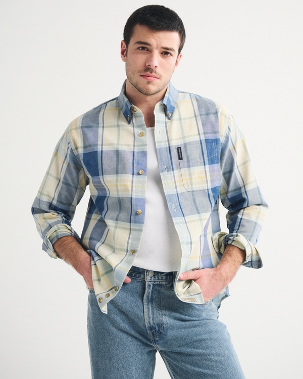 Plaid Button-Up Shirt, Light Blue Plaid view 1