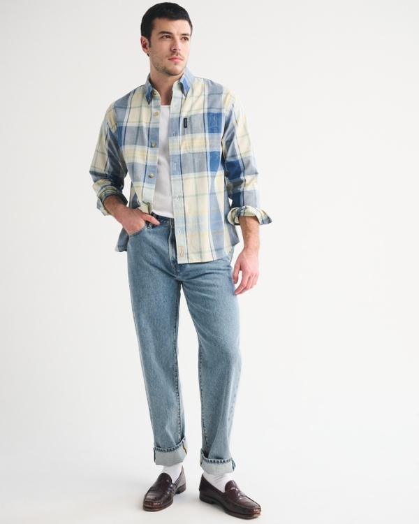 Plaid Button-Up Shirt, Light Blue Plaid view 2