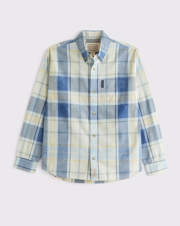 Plaid Button-Up Shirt, Light Blue Plaid view 1