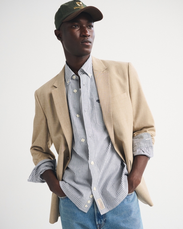 Striped Logo Button-Up Shirt, Blue Stripe view 1