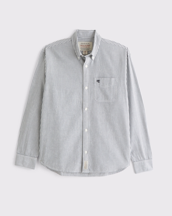 Striped Logo Button-Up Shirt, Blue Stripe view 1
