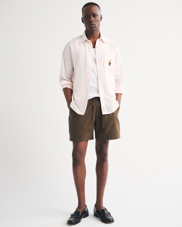 Striped Logo Button-Up Shirt, Light Pink Stripe view 2