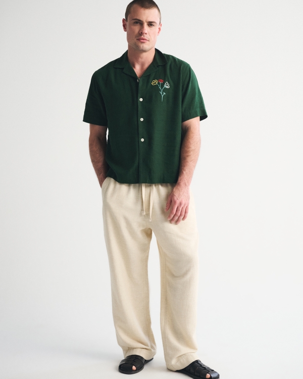 Short-Sleeve Graphic Button-Up Shirt, Deep Green Pattern view 2