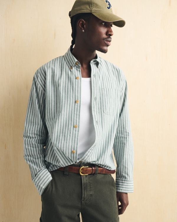 Striped Button-Up Shirt, Green Stripe view 1