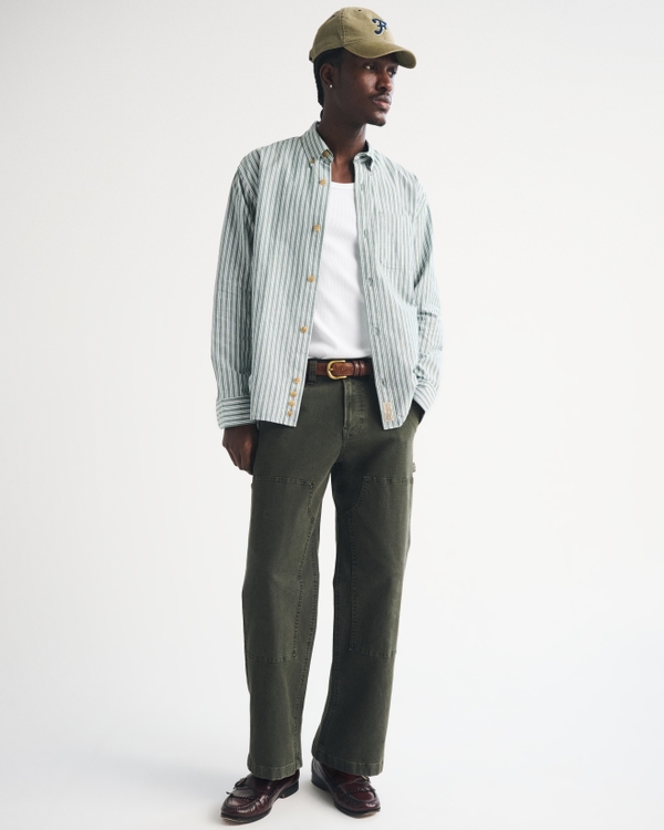 Striped Button-Up Shirt, Green Stripe view 2