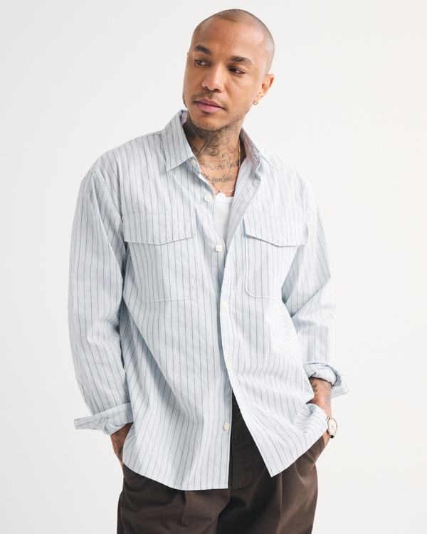 Long-Sleeve 2-Pocket Shirt, Light Blue Stripe view 1