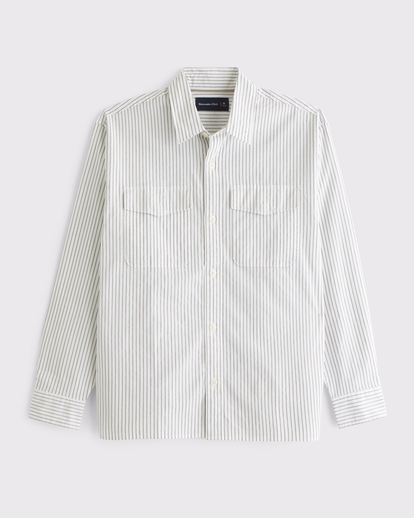 Long-Sleeve 2-Pocket Shirt, White Stripe view 1