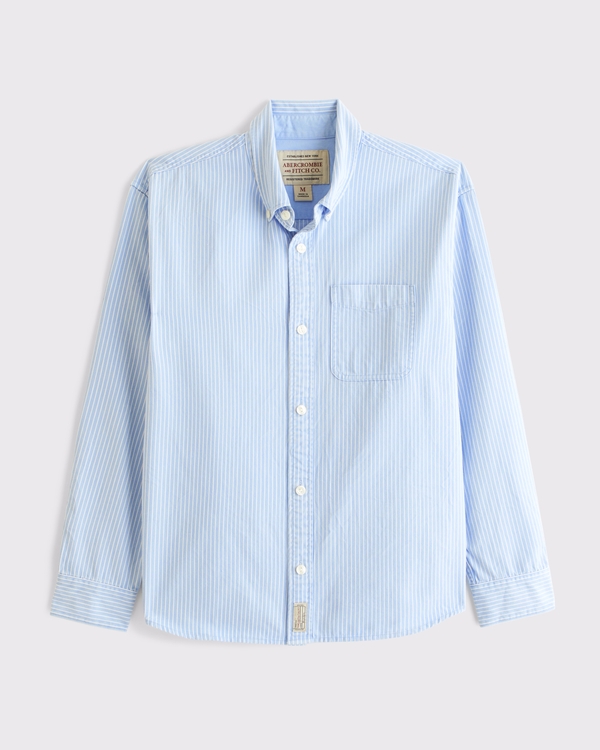 Twill Button-Up Shirt, Light Blue Stripe view 1