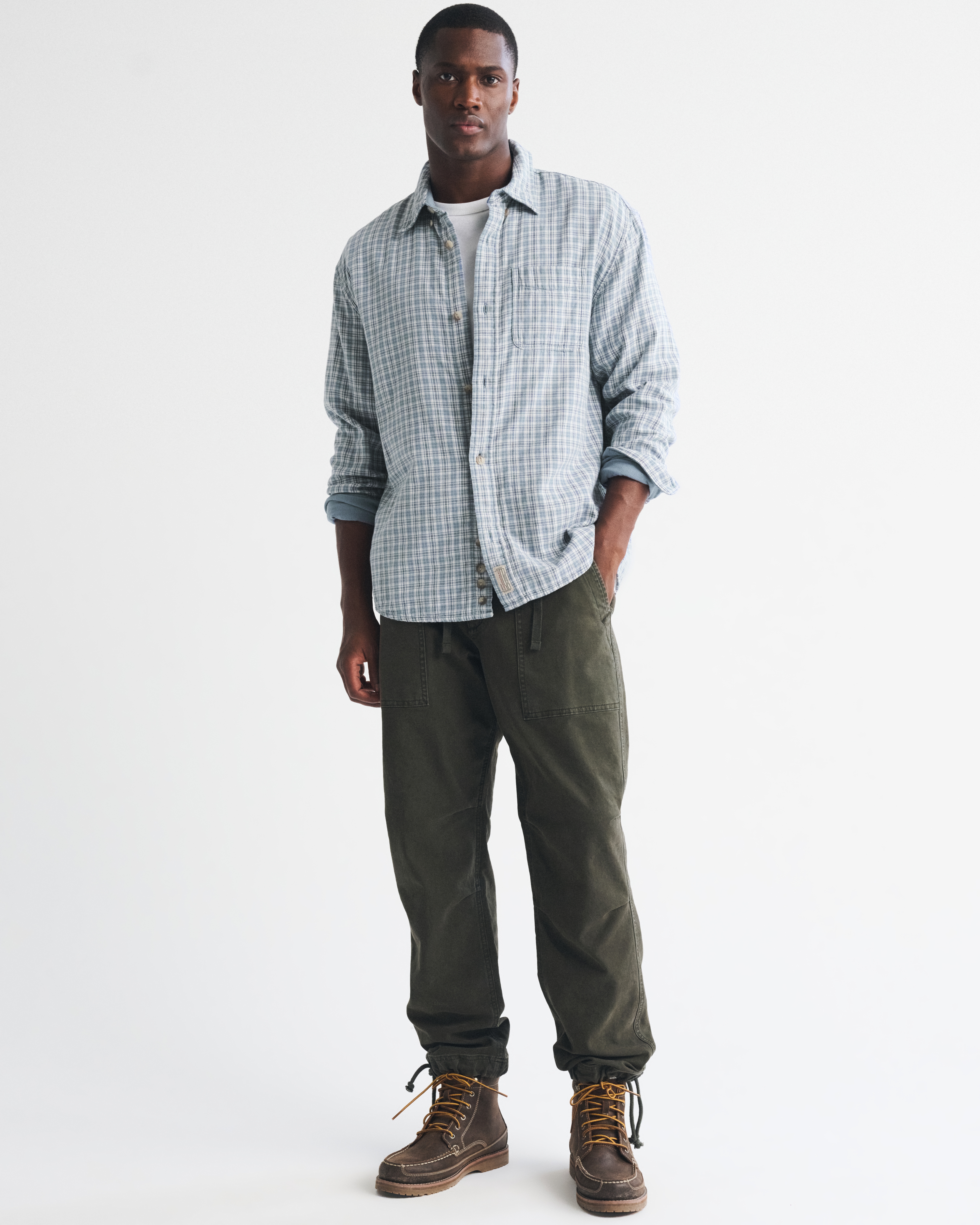 Мужская рубашка Abercrombie & Fitch 100% Cotton Plaid Button-Up, цвет: Сланцевый клетчатый — фото 3