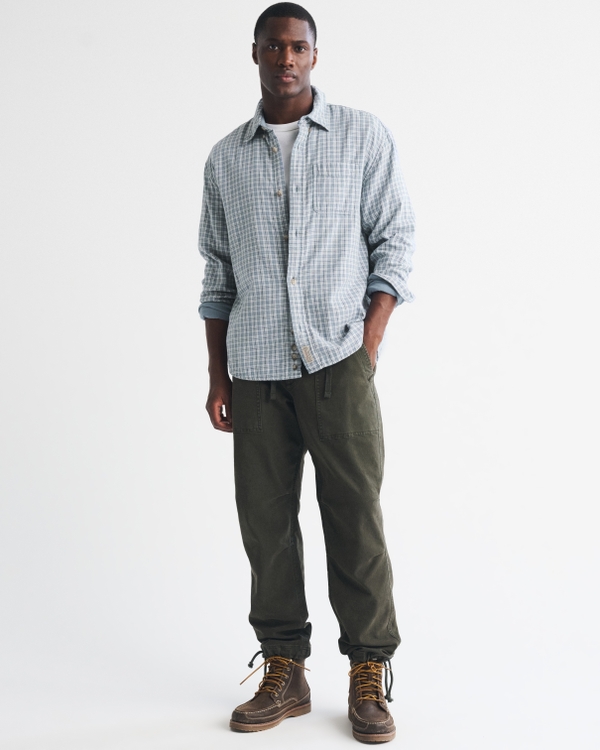 100% Cotton Plaid Button-Up Shirt, Cool Slate Plaid view 2