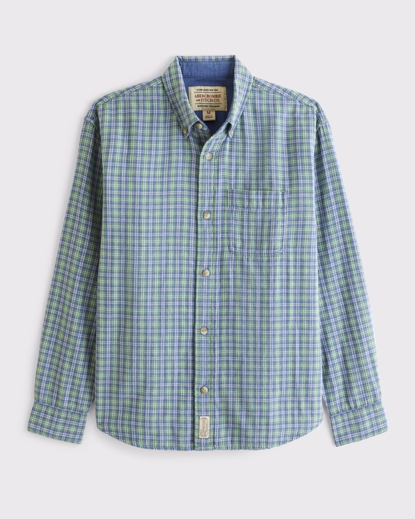 Double Cloth Plaid Shirt, Green Plaid view 1