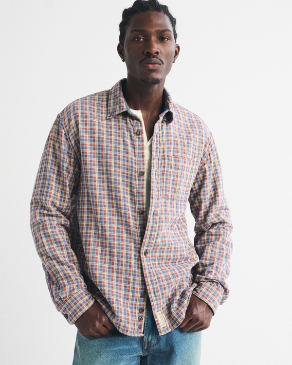 100% Cotton Plaid Button-Up Shirt