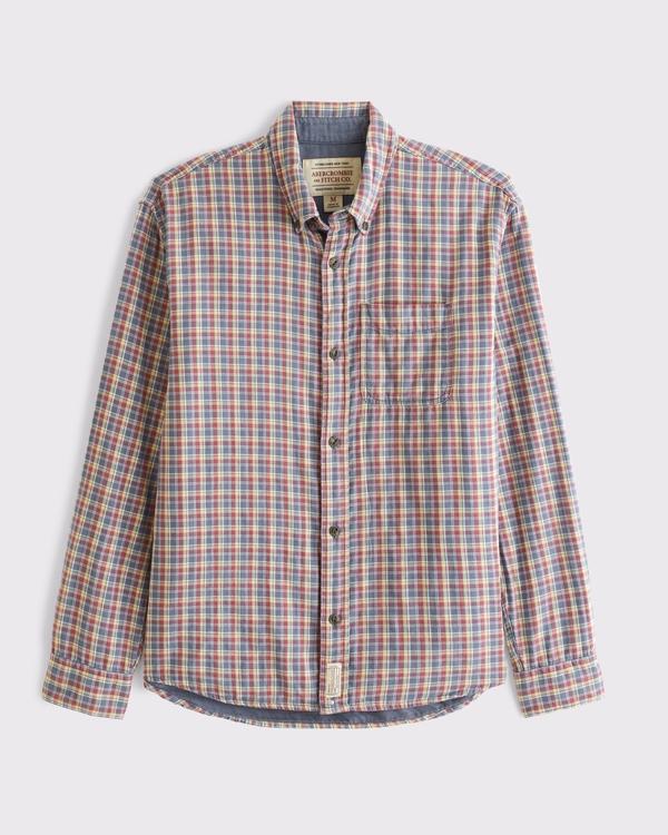 100% Cotton Plaid Button-Up Shirt