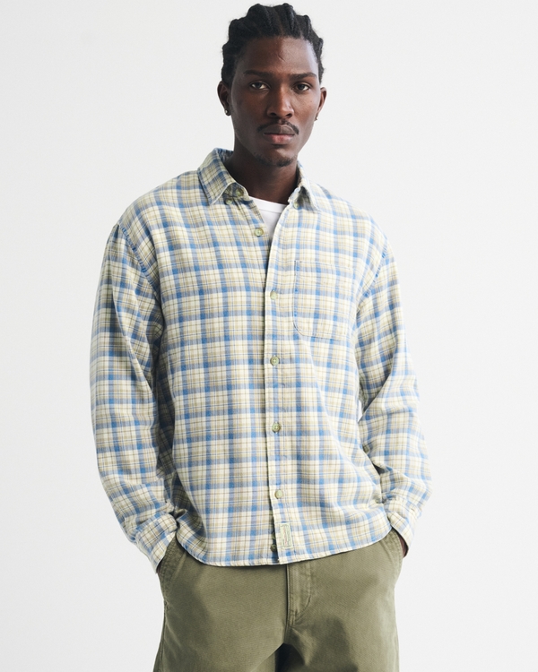 100% Cotton Flannel, Blue/ Tan Plaid view 1