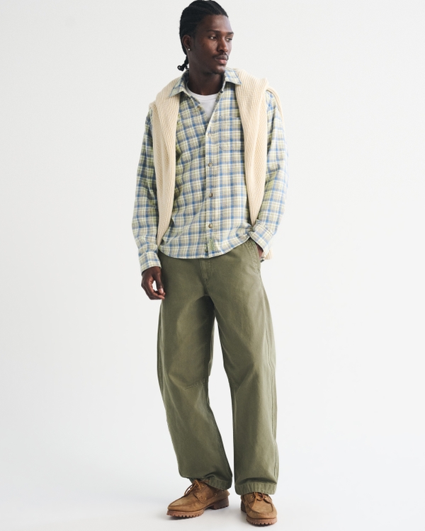 100% Cotton Flannel, Blue/ Tan Plaid view 2
