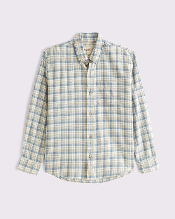 100% Cotton Flannel, Blue/ Tan Plaid view 1