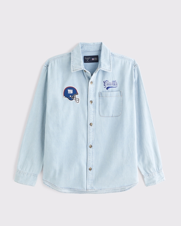 New York Giants Denim Shirt, Light Wash-giants view 1