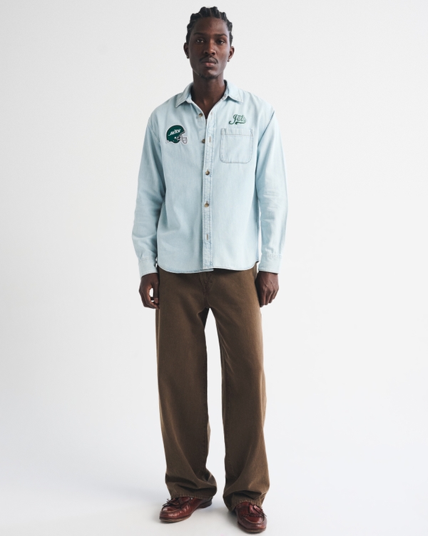 New York Jets Denim Shirt, Light Wash-jets view 2