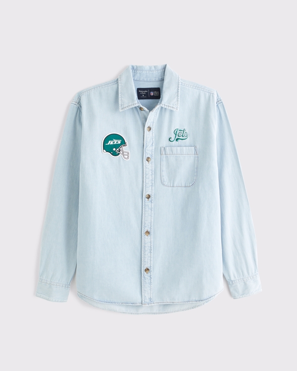 New York Jets Denim Shirt, Light Wash-jets view 1