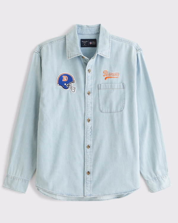 Denver Broncos Denim Button-Up Shirt, Light Wash-broncos view 1