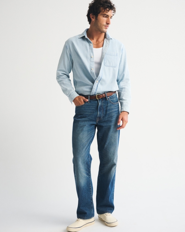 Denim Button-Up Shirt, Light Blue Wash view 2