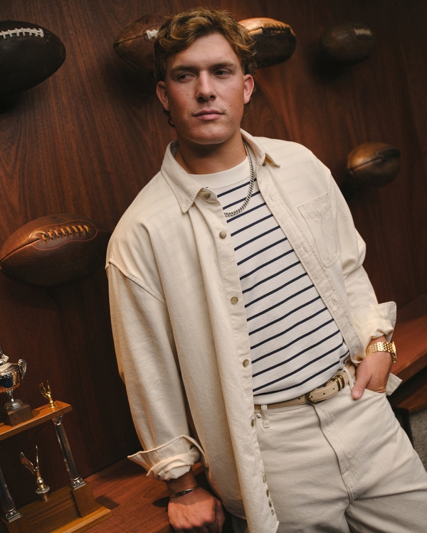 Denim Button-Up Shirt, Cream view 1